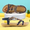 Sandales Strass sandales dames rétro bande élastique plat chaussures d'été femme doux gladiateur sandales bohème imprimé marche luxe 231204