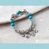 Charm Bracelets Wholesale Turquoise Sier Chain Link Bracelet Bangle Fashion Wristband Cuff Bead Drop Delivery Jewelry Dhpgw