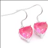 Dangle kroonluchter Luckyshine 6 paar 925 Sier roze hart bi-gekleurde toermalijn voor vrouwen haken oorbellen sieraden nieuwe vakantie cadeau Dro Dhi85