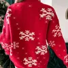 여자 스웨터 2023 겨울 따뜻한 소프트 여성 크리스마스 크리스마스 자카드 니트 풀오버 탑 풀 슬리브 캐주얼 한 느슨한 점퍼 크리스마스 니트웨어