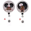 Newest Style Key Rings Black Girl Rhinestone Retractable ID Holder for nurse name accessories badge reel with alligator clip2832