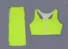 Yoga Outfits Fluorescent Yellow Green Zipper Shorts Set Women's Sport Suit Slim Summer Breathable Gym Wear Fitness Clothing Outfit