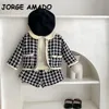 Conjuntos de roupas Primavera Outono Bebê Menina 2 Pcs Set Collarless Manga Longa Único Breasted Tweed CoatShorts Nascido Roupas de Moda E23077 231204