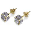 Hip Hop New Custom Iced Out Gold Color Micro Paled Zircon Square Stud Earring With Screw Back Bling smycken för 268s