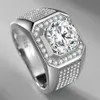Серебряное кольцо с имитацией муассанита S925, мужское свадебное обручальное кольцо с квадратным бриллиантом, микро инкрустация несколькими бриллиантами, ювелирные изделия Gift217b