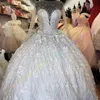 Pırıltı Quinceanera Elbise İllüzyon Kolları Debutante Ball Meksika Quince Tatlı 15/16 Doğum Günü Partisi Elbise 15. Kız Drama Kış Resmi Balo Gala Orchid Gold