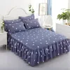 Jupe de lit Accueil Floral Jupe de lit Taie d'oreiller Double Poussière Volants Élégant Chambre Drap de Lit Couvre-lit Antidérapant Housse de Matelas Jupe Romantique 231205