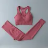 Nuovo completo da yoga per donna Abbigliamento da palestra solido Set da allenamento Reggiseno sportivo Leggings senza cuciture Manica lunga Crop Top Abbigliamento da allenamento femminile Abbigliamento sportivo