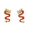 Boucles d'oreilles Stud Style chinois rétro signe du zodiaque rouge tempérament de dragon lumière luxe haut de gamme sens peinture personnalisée huile femelle goutte Dhshf