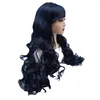 Nouvelle perruque noire cheveux longs bouclés fibre synthétique cheveux frange inclinée couverture de cheveux de fille naturelle