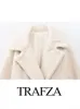 Korki damskie płaszcze Trafza zima gruba ciepła luźna polarowa płaszcz misy vintage moda na długie rękawie przednie kieszenie na kieszenie kobiet elegancka odzież wierzchnia 231204