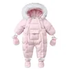 Rompers AYNIGIELL Winter born Thickening Jumpsuit Built-in Wool Hooded Down Romper Baby Boys and Girls Warm Snowproof Overalls 231204