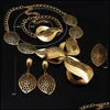 Smyckesinställningar Fani Dubai Gold-Color Luxury Jewelry Set Brand Bridal Nigerian Set for Women Fashion African Beads Design 201 Drop D DHDBG