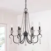 Chandeliers French Country Wooden Beaded Chandelier With 6 Candle Light Farmhouse Wood Pendant Ceiling (Black)