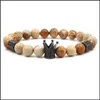 Charm Armband Stone Bead Armband Lava Weathered Agate Malachite Tiger Eye Gentle Crown Zircon Drop Delivery Jewely Dhanv