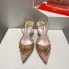 Rene Caovilla Sandalo slingback in cristallo Décolleté con strass scarpe tacchi a spillo Designer di lusso per feste Abito da sposa Scarpe da cena 7,5 cm 9,5 cm Con scatola