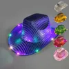 Party Hats Space Cowgirl LED Hat Flashing Light Up Sequin Cowboy Hat Luminous Caps Halloween Costume Accessories T9I002511