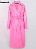 Kurtki damskie Nerazzurri Spring Autumn Długie, jasnozielone różowe patentowe skórzany płaszcz dla kobiet luksusowe designerskie ubrania 231204