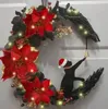 Decorative Flowers Wreaths Christmas Wreath Door Hanging Wall Decoration Pendant Moon Shaped Cat Is Wearing A Hat Garland Dried Flower Party 231205