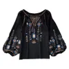 Women's Blouses Shirts Ethnic Style Blouse ONeck Shirt Loose Fit Embroidered Tops Female Casual LanternSleeve Blusas Drop 231204