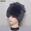 Beanieskull Caps Fashion Fur Hats for Women Winter Real Rex Rabbit Hat Fox Fur編み女性温かい雪キャップレディースエレガントプリンセスビーニーキャップ231205