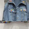 Kurtki damskie Kobiety łańcuch diamentów Tassels dżins płaszcz Burrs Rhinestones Fringed Cowboy Bomber Jacket Crystal Jeans Pearle