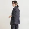 Calças femininas de duas peças 2023 outono inverno mulheres terno blazer e xadrez conjunto estilo coreano escritório senhora mulheres 2 outfit 231204