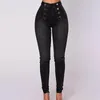 Women's Jeans Summer Button Slim Front And Back Pocket Zipper Design Leggings Leg Work Pants Denim Trousers Skinny Fashion Clothing