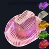 Party Hats Space Cowgirl LED Hat Flashing Light Up Sequin Cowboy Hat Luminous Caps Halloween Costume Accessories T9I002511