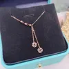 Chaînes Real Pure 18K Rose Gold Chain Femmes Lucky Coin Tassel Perles Brillantes O Link Collier