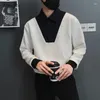 Herrtröjor skarvade män Turn-down krage panelerade all-match dagligen enkel koreansk stil stilig hipster streetwear casual avancerad