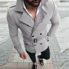 2023 new Men's Wool Blends Jacket Men Slim Fit Long Sleeve Suit Top Trench Coat Outwear Hooded Autumn Winter Warm Button