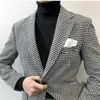 Costumes pour hommes Blazer pied-de-poule simple boutonnage bouton veste à revers pour dîner formel