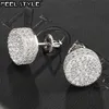 Hiphop 1Pair Micro Full asfalterad rund zirkon CZ Stone Bling Iced Out Stud Earring Copper örhängen för män smycken 220125279m