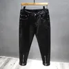 Jeans da uomo Coreano Moda Cerniera Nera Per Pantaloni in denim Hip-Hop High Street elasticizzati slim divisi personalizzati Maschile