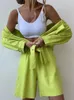 Kvinnors tvådelade byxor Summer Kvinnors kostymskjorta och korta uppsättningar Solid Color Casual Cotton and Linen Blus and Shorts Two Piece Set Women Outfit 231205
