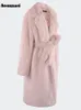 Damesbont Imitatiebont Nerazzurri Winter Lang Oversized Roze Harig Dik Warm Zacht Imitatiebontjas Dames Sjerpen Hoge kwaliteit Los Casual harige overjas 231204