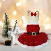 Vêtements pour chiens Couleur unie Robe pour animaux de compagnie Festive Brillant Glitter Costume de Père Noël avec bandeau pour Noël Pos Facile à porter Tinsel