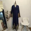 Etnik Giyim Moda Patchwork Açık Robes Sıradan Dubai Abaya Müslüman Elbise Slim Fit Abayas Kadınlar için Dantel Up Uzun Kollu Hardi