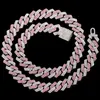 Kedjor Hiphop Pink Crystal 14mm Rhombus Prong Cuban Link Chain Necklace For Women Full Rhinestones Pave Iced Out Jewelrychains2251