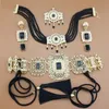 Wedding Jewelry Sets Sunspicems Gold Color Arabic Women Jewelry Sets Morocco Kaftan Belt Rope Tassels Beads Choker Necklace Crystal Earring Brooch 231204