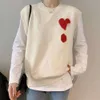 AMIS Designer Sweater Top Quality New Breknited Vest Women's Love Heart A Cashmere Sweater Tank Top for Winter Thickening Outwear