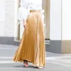 Vêtements ethniques Femmes musulmanes Printemps Automne Élégant Chic Couleur Solide Satin Jupe plissée Taille haute Longue Maxi Jupes Robes de longueur de plancher