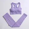 Nuovo completo da yoga per donna Abbigliamento da palestra solido Set da allenamento Reggiseno sportivo Leggings senza cuciture Manica lunga Crop Top Abbigliamento da allenamento femminile Abbigliamento sportivo