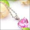 Pendant Necklaces Top Sale New Fashion Brand Christmas Day Gift Jewelry Heart Red Garnet Pink Kunzite Gems 925 Sier Necklaces Womans Z Dhe64