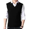 Men's Vests Autumn Sleeveless Sweater Vest Versatile Mid-aged Knitted Solid Color V-neck Pullover With Ribbed For Spring