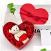 Decorative Flowers & Wreaths Decorative Flowers Decoration Soap Artificial Rose Flower San Valentine Gift Teddy Bear Artificielle Vale Dhcsy