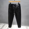 Jeans da uomo Coreano Moda Cerniera Nera Per Pantaloni in denim Hip-Hop High Street elasticizzati slim divisi personalizzati Maschile