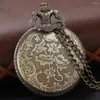 Relógios de bolso bronze esqueleto design de moda relógio de quartzo vintage corrente relógio masculino e feminino colar pingente presente do feriado