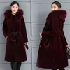 Women's Fur Faux Fur Manteau epais en fausse fourrure de vison pour femme parkas a capuche pardessus long mince et chaud mode feminine sourire automne hiver 231205